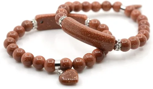Vista 3 de Justinstones - Brazalete unisex con cuentas de gemas semipreciosas con dije de corazón, elástico