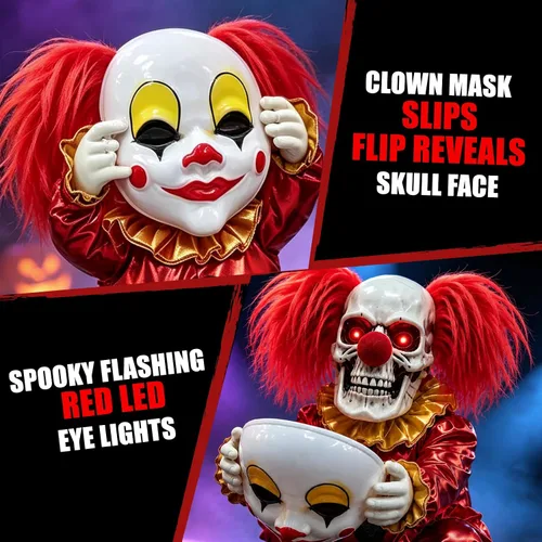 Vista 3 de Decoración animatrónica de Halloween payaso rasgando cara para casa