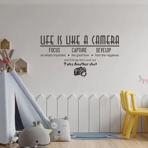 Vista 5 de Adhesivo decorativo para pared, diseño de la vida artística es como una cámara, vinilo con cita de fotografía, decoración de pared extraíble