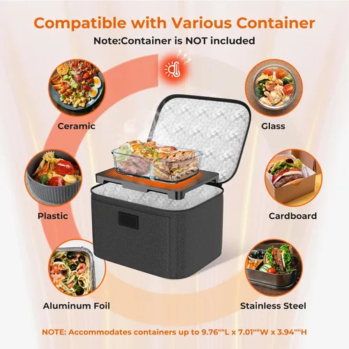 Vista 5 de Lonchera Eléctrica Portátil Calentador de Alimentos, 12V/24V/110V Caja Calentadora de Alimentos 3 en 1, Mini Horno Portátil para Automóvil
