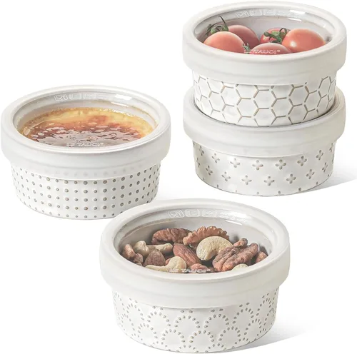 Vista 8 de LE TAUCI Ramekins 2 oz Oven Safe for Creme Brulee, Charcuterie Boards Bowls for Souffle, Small Sauce Bowl, Ceramic Baking Dishes - 3 inch, Set of 4
