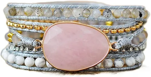 Vista 14 de Women Boho Wrap Bracelet Natural Jasper Crystal Stone Bead Strand Bracelets Marrón