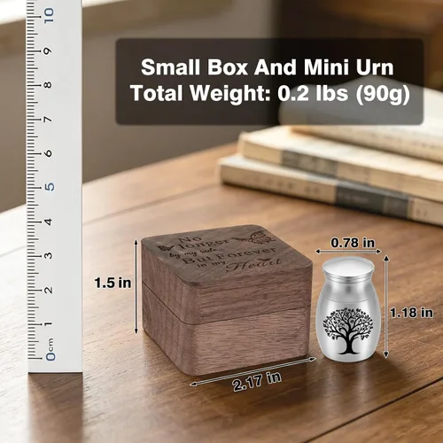 Vista 2 de SOITIS Urnas pequeñas para cenizas humanas, recuerdo de acero inoxidable, mini urnas para cenizas humanas, caja de madera para compartir cenizas
