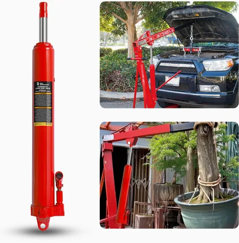 Vista 6 de Big RED AQD3TR Gato Hidráulico de Ariete Largo de 3 Toneladas Cilindro de Grúa de Motor de Servicio Pesado con Base de Horquilla y Bomba de Pistón