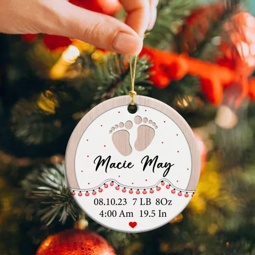 Vista 4 de Adorno de cerámica personalizado para la primera Navidad del bebé 2026, adorno de cerámica personalizado para la primera Navidad, estadísticas