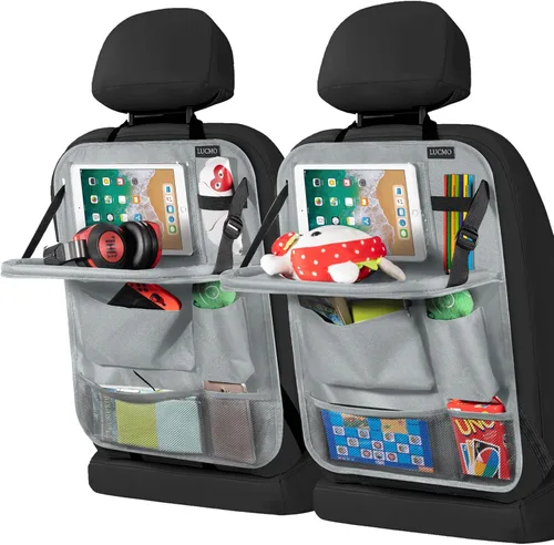 Vista 26 de LUCMO Organizador de asiento trasero de coche con soporte para tableta - 2 piezas, organizador de almacenamiento de coche con 6 bolsillos