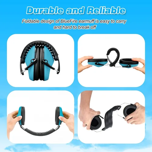 Vista 6 de BlueFire Orejeras con cancelación de ruido para niños, paquete de 2 auriculares con bloqueo de sonido sobre la oreja, orejeras plegables de Azul 1