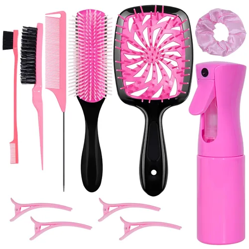 Vista 9 de Set de 11 piezas de cepillo para el cabello, cepillo para desenredar y botella de spray, 3 piezas de cepillo de pelo liso para niños pequeños