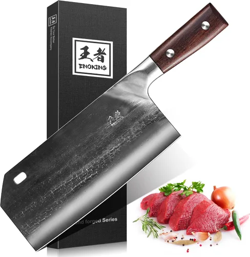 Vista 10 de ENOKING Cuchillo de carnicero de 5.7 pulgadas, cuchillo forjado a mano resistente para huesos con mango de madera, cuchillo de carnicero de espiga