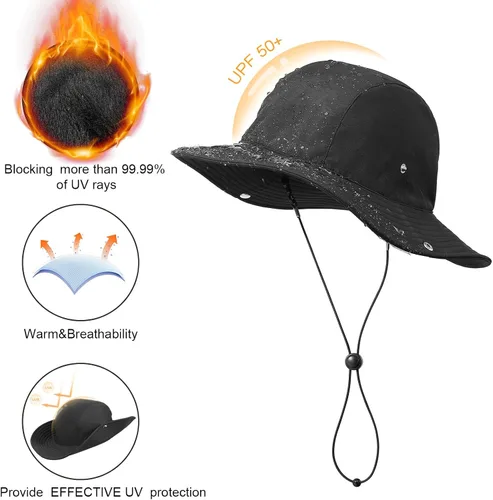 Vista 3 de Rain Hat for Women Waterproof Winter Bucket Hat Wide Brim Warm Fleece Lined Bucket Rain Hat UV Protection UPF 50+ Sun Hat Safari Hat for Fishing