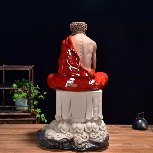 Vista 6 de Estatua de Buda meditadora de cerámica Bodhidharma Adornos Sala de estar Figura Zen China Escultura Oficina Escritorio Estatua de Buda Decoración