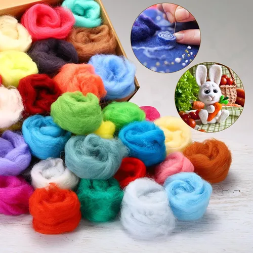 Vista 5 de uxcell 100 piezas de lana de fieltro de aguja, 50 colores, hilo de lana de fibra natural, aguja para fieltro de lana, suministros de hilo