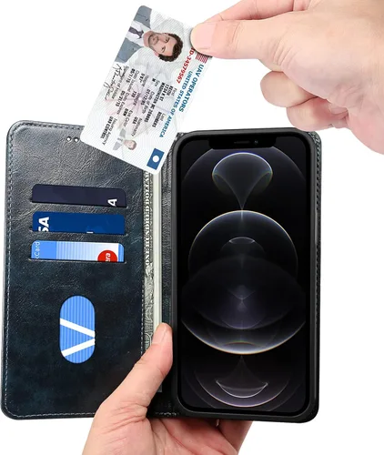 Vista 2 de SINIANL Funda Compatible para iPhone 13 de Cuero, Funda Tipo Cartera con Diseño de Libro, Cierre Magnético, Soporte, Ranuras para Tarjetas, Tapa Azul