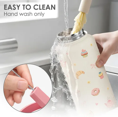 Vista 4 de Regalo de repostería para mujeres, botella de agua de acero inoxidable de 32 oz con tapa y popote, botellas aisladas estéticas de dulces, regalos