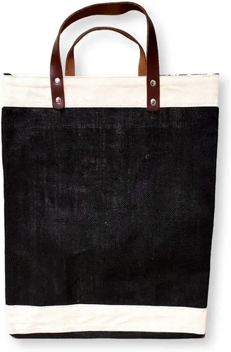 Vista 7 de Bolsa de mano ecológica con asa de cuero de yute y algodón