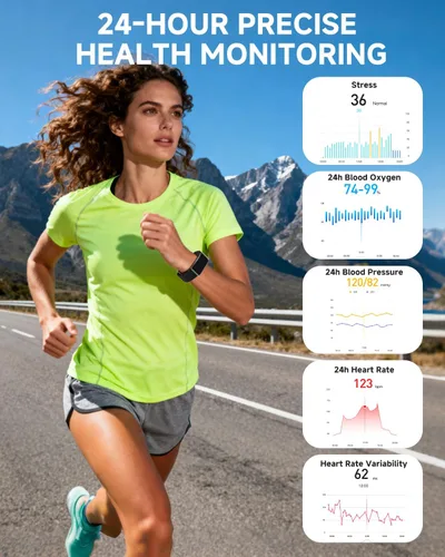 Vista 5 de Pulsera inteligente para hombres y mujeres, rastreador de actividad de salud, monitor de presión arterial continua/frecuencia cardíaca 24/7, monitor