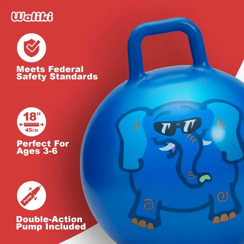 Vista 3 de WALIKI Pelota de Salto para Niños y Niñas de 3 a 6 años Bola de Saltar Hippity Hop Regalo de Cumpleaños Genial Azul 45,7 cm