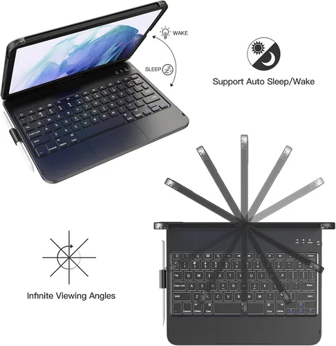 Vista 4 de TQQ Funda Touch para iPad (A16) de 11ª generación con teclado (11 pulgadas, 2025) y 10ª generación (10.9 pulgadas, 2022) – 360° giratorio, delgado