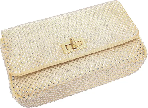 Vista 4 de Dexmay - Bolso clásico de cristal con solapa para fiesta, bolso de mano con diamantes de imitación