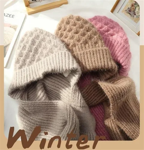 Vista 5 de Bufanda integrada de protección de oído resistente al viento, gorro de punto elástico cálido para mujer, bufanda con capucha para invierno