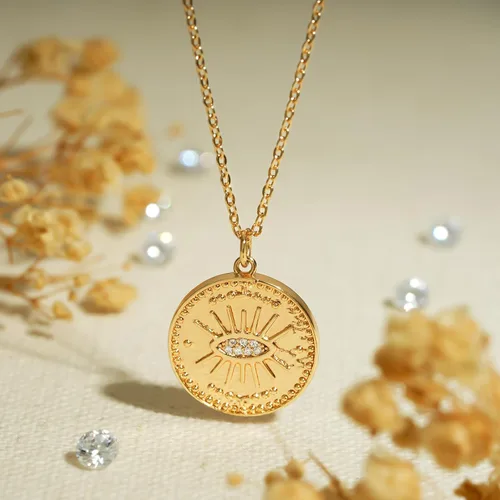 Vista 5 de BENEIGE Collar de oro para mujer, chapado en oro de 14 quilates, collar de playa con circonita cúbica, collar de oro de moda, collar con colgante