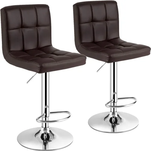 Vista 16 de WATERJOY Taburetes de bar giratorios, moderno cuadrado de piel sintética ajustable altura giratoria silla de bar con respaldo