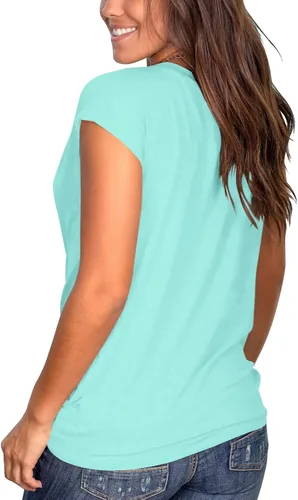 Vista 3 de Jescakoo - Camiseta de mangas cortas para mujer, cuello redondo, nudo en la parte delantera, ajuste holgado