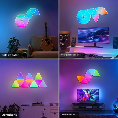 Vista 8 de Luz triangular de 4 paneles LED para expansión solamente, luces triangulares para decoración de luces de sala de juegos Dreamcolor, luz de pared