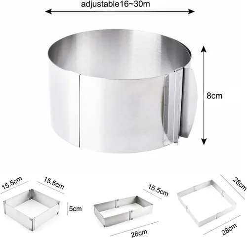 Vista 3 de Moldes de mousse ajustables de 6 a 12 pulgadas para tartas redondas y cuadradas, juego de anillos de acero inoxidable para tartas, 2 piezas