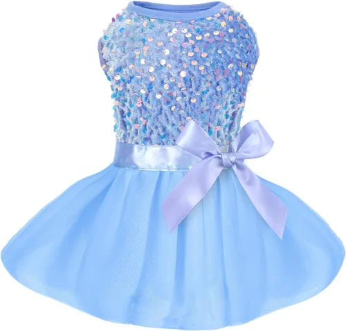 Vista 11 de Yikeyo Vestido de perro para primavera y verano, ropa de perro para perros pequeños, falda para perros pequeños, vestidos de cachorro, vestido