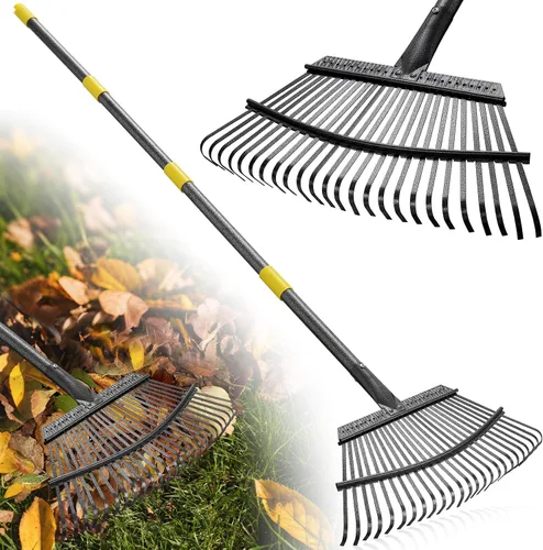 Vista 9 de Rastrillo para hojas: rastrillo de jardín de metal pequeño, 8.5 pulgadas de ancho, 11 púas de metal, rastrillos de hojas para niños ligeros