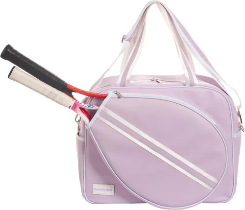 Vista 3 de Remobia Hicol Bolso deportivo grande de piel sintética púrpura para mujer, bolsa de hombro para raqueta de tenis, bolsa de mano de tenis para 2