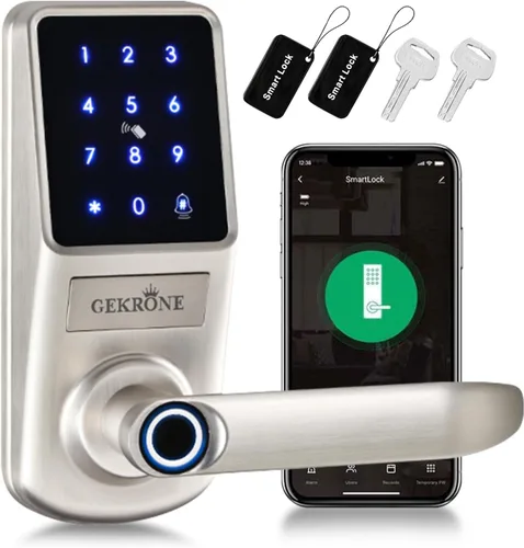 Vista 10 de Cerradura inteligente de huellas dactilares con manija de palanca, pantalla táctil con teclado, perilla de puerta delantera sin llave, control