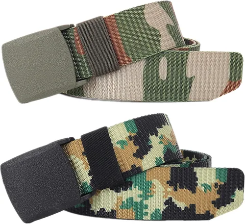 Vista 29 de Cinturones para hombre, cinturón táctico militar de nailon camuflaje con hebilla de plástico ajustable, paquete de 2