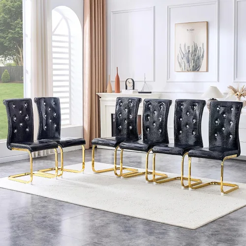 Vista 23 de gopop Juego de 2 sillas de comedor Juego de sillas de cocina modernas Cojín de piel sintética Patas de metal de alta resistencia Respaldo
