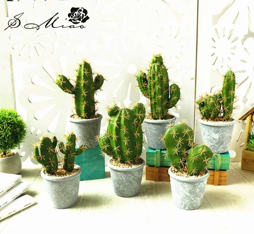 Vista 6 de Plantas suculentas artificiales, plantas decorativas de cactus falsos, cactus artificiales con macetas grises, cactus sintético artificial