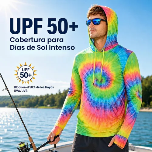 Vista 3 de INGEAR Sudadera con capucha UPF 50+ para hombre, ligera, con protección UV, de secado rápido, absorbe la humedad, con bolsillo Negro