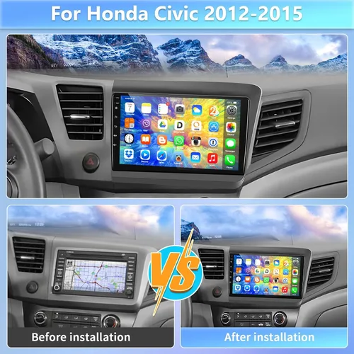 Vista 2 de Estéreo de coche para Honda Civic 2012 2013 2014 2015 con Bluetooth, podofo Android 13 9 pulgadas pantalla táctil receptor de radio de coche