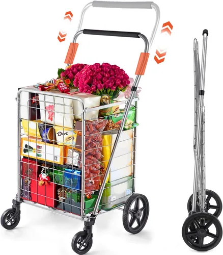 Vista 13 de Wellmax Heavy Duty Grocery Cart, Metal Folding Shopping Cart, 160 lb Max