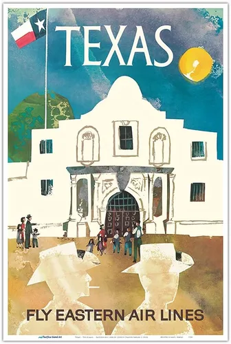 Vista 11 de Texas - Cowboys at The Alamo - Lone Star Flag - Eastern Air Lines - Vintage Travel Poster by Joseph Charles Parker c.1960s - Master Art Print