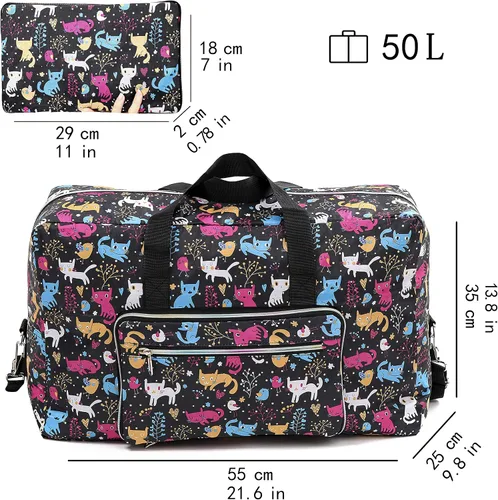 Vista 4 de Bolsa de viaje plegable grande para mujeres y niñas, bolso lindo floral, bolso de hombro semanal, para pasar la noche, bolsa de equipaje a cuadros