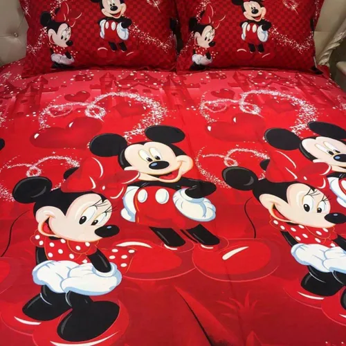 Vista 2 de 100% algodón para niños, reversible, estampado de Mickey Mouse para parejas, juego de ropa de cama de 2 piezas con cierre de cremallera, individual