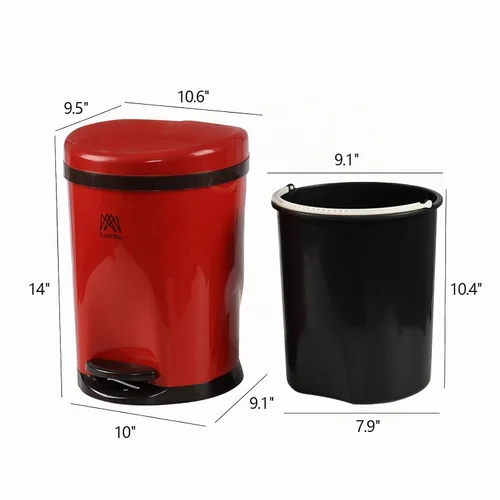 Vista 2 de Cand Cubo de basura redondo con pedal de 10 L, cubo de basura de plástico con tapa, rojo Rojo (paso)