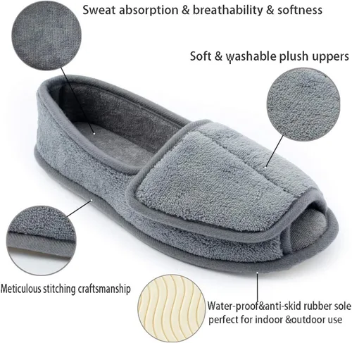 Vista 3 de Git-up -Pantuflas para mujer con diabetesartritisedema, cierre ajustable, espuma viscoelástica, punta abierta, extra ancha