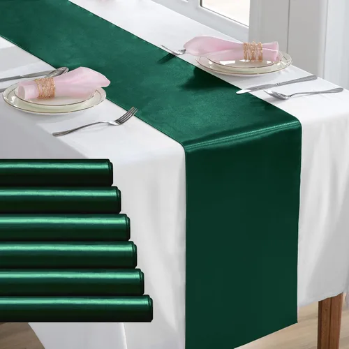 Vista 26 de Paquete de 2 caminos de mesa negros de 12 x 108 pulgadas, camino de mesa rectangular de seda satinada suave para bodas, banquetes, decoración