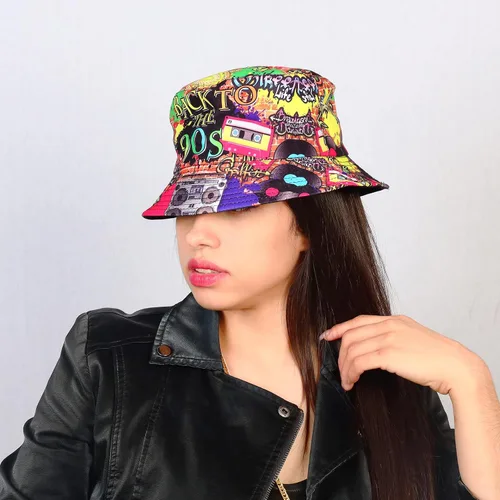 Vista 3 de Sombrero de pescador retro de los años 80 y 90 para mujeres y hombres, sombrero de pescador de moda, plegable, accesorios para rave, sombrero