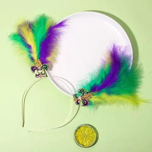 Vista 7 de YAHPERN Diademas de Mardi Gras para mujer, máscara de flor de lis, diadema de plumas de carnaval, accesorios para el cabello, regalos