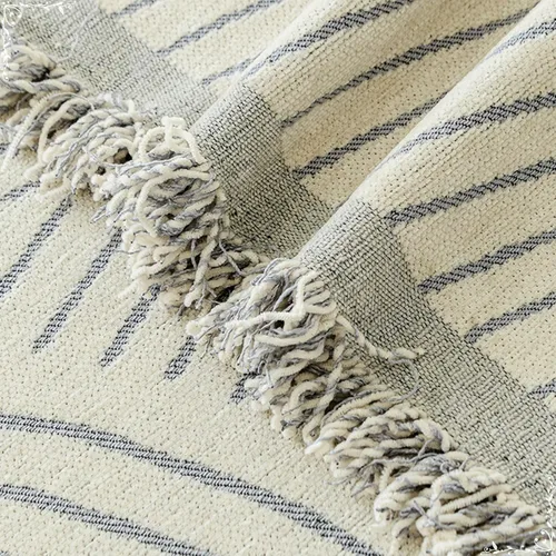 Vista 5 de Funda de sofá de chenilla, diseño de líneas geométricas grises con borlas, funda de sofá para perros, chenilla, 71 pulgadas de ancho x 51 pulgadas