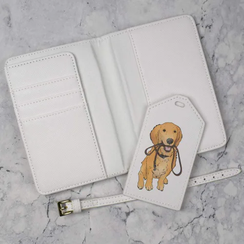 Vista 5 de Golden Retriever Puppy Holding Lead' Passport Cover & Luggage Tag Travel Set (PA00023721)