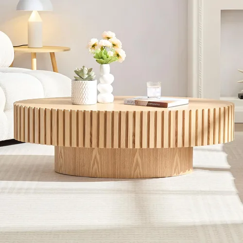 Vista 4 de Mesa auxiliar de 43.31 pulgadas para sala de estar, moderna mesa de centro redonda pequeña con hecha a mano para apartamentos de espacio pequeño